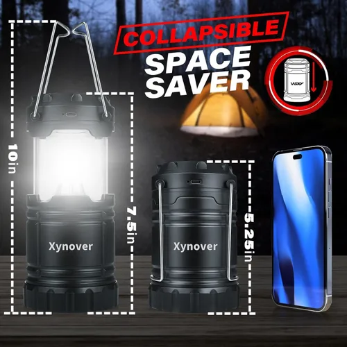 Miniatura 7 de Paquete de 4 linternas solares para campamento, LED recargables con batería USB/solar/AA, base magnética, gancho para colgar, plegable, impermeable