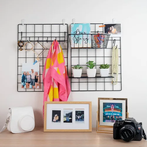Miniatura 2 de ODOXIA Accesorios de rejilla de pared Cesta colgante, estante de ganchos y estante Estante de exhibición de panel de alambre y ganchos