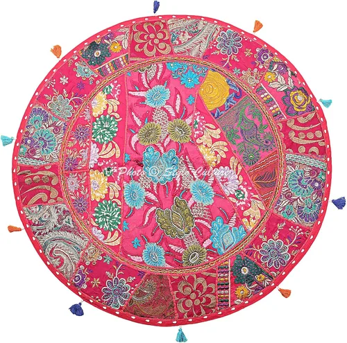 Funda de almohada de suelo étnico, estilo vintage, redonda, bohemia, color rosa oscuro, 28 x 28 pulgadas, decoración decorativa grande, asiento de