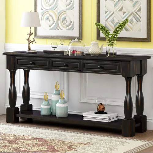 Miniatura 13 de Quarte Elegante mesa consola con tres cajones de almacenamiento, mesa de sofá extra larga para entrada, pasillo, sala de estar, vestíbulo, pasillo