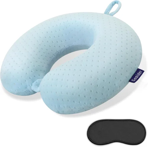 Miniatura 10 de Almohada de viaje de cuello en espuma viscoelástica de terciopelo naranja Gosider para avión, coche, tren