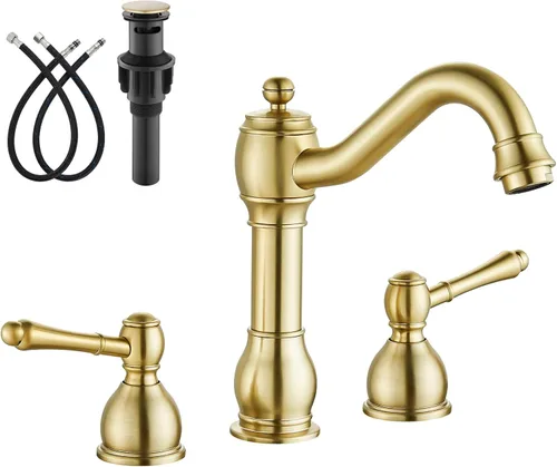 Miniatura 11 de gotonovo Grifos de baño de 8 pulgadas de extensión amplia para lavabo de 3 orificios, 2 manijas de palanca, montaje en cubierta con drenaje