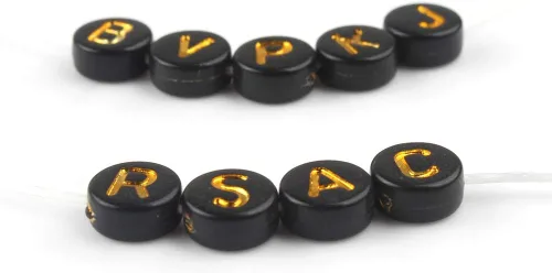 Miniatura 2 de 1200 cuentas de letras negras para pulseras, cuentas redondas de acrílico negro y dorado del alfabeto de 0.157 x 0.276 in para fabricación de joyas