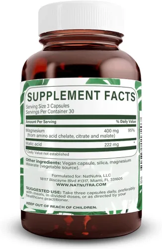 Miniatura 2 de Natural Nutra Suplemento Mega Magnesio de 400 mg – Quelato de aminoácidos de alta absorción, citrato, mezcla de malato para crecimiento muscular