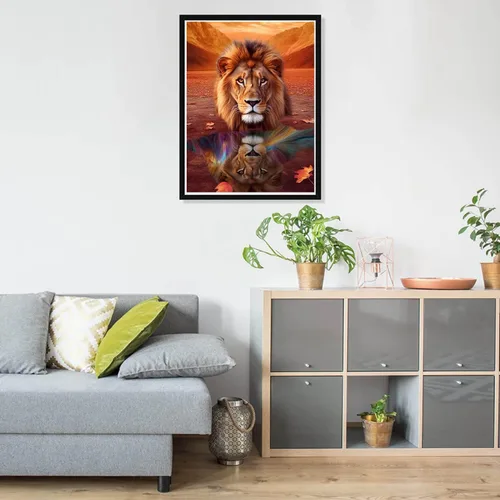 Miniatura 3 de Pavemlo Kits de arte de diamantes 5D para adultos que reflejan la cabeza de león, arte de diamantes de perforación completa, pintura de animales