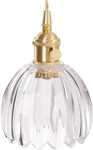 Miniatura 34 de Shenmoyl Lámpara colgante con pantalla de vidrio transparente a rayas, luz colgante vintage de latón, luz colgante ajustable para cocina, isla