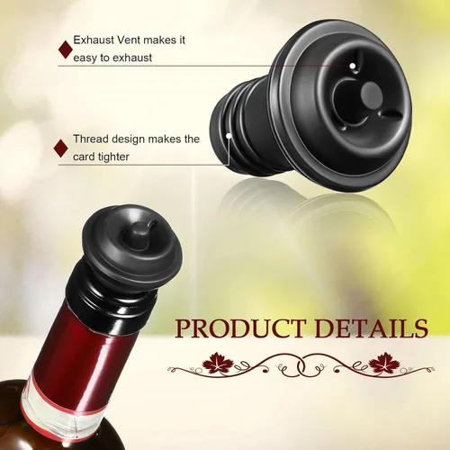 Miniatura 3 de Bomba de ahorro de vino de 18 piezas con tapones de botella al vacío, sistema de extracción de aire manual reutilizable, sellador de botellas