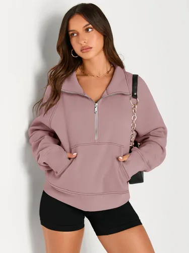 Miniatura 3 de AUTOMET Womens Sweatshirts Half Zip Cropped Pullover Fleece Quarter Zipper Hoodies Fall outfits Clothes Thumb Hole