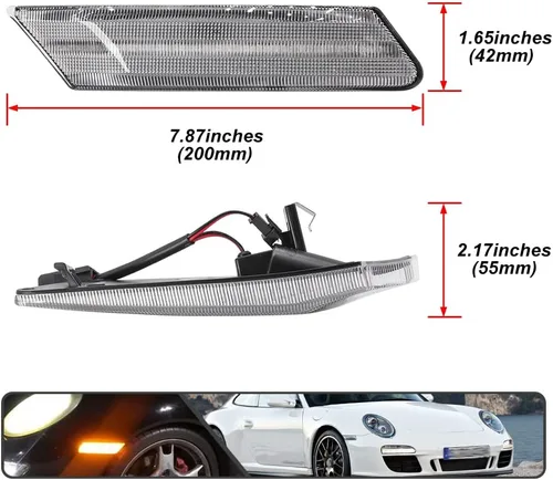 Miniatura 6 de 2 piezas de kit de luces de señal de giro laterales LED dinámicas secuenciales intermitentes para Porsche Carrera 2005-2013 para Boxster 987 Lente