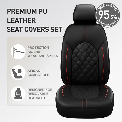 Miniatura 5 de CAROMOP Juego completo de fundas de asiento de automóvil de cuero PU de lujo, protectores de asiento impermeables con fundas de asiento de banco