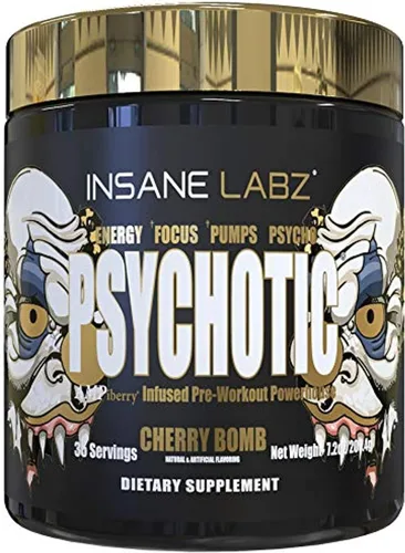 Miniatura 10 de Insane Labz Psychotic Gold - Polvo estimulante para pre entrenamiento, energía extrema, concentración, levantamiento de pesas y resistencia con beta