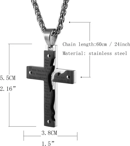 Miniatura 5 de Hzman - Collar con pendiente para rezo de crucifijo de Jesucristo, de acero inoxidable, para hombres