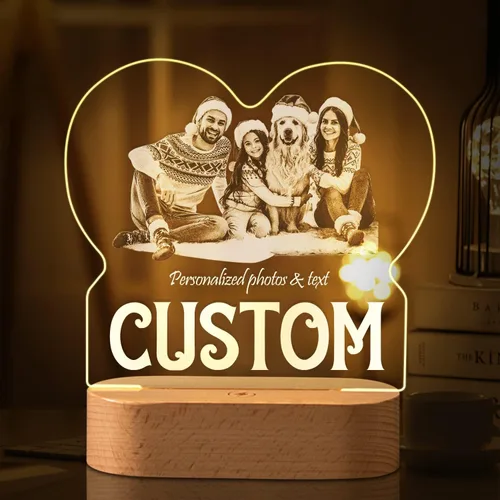 Miniatura 21 de Marco de fotos de corazón personalizado, luz nocturna, lámpara de cristal, texto de imagen personalizada, luz cálida, regalo personalizado