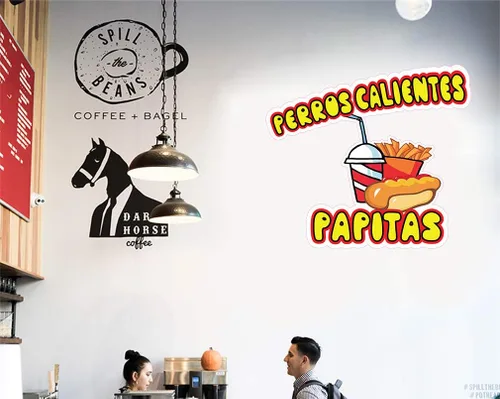 Miniatura 5 de Adhesivos para camiones de comida Perros Calientes Papitas Concession Restaurant Adhesivo de vinilo troquelado y letrero de 10 pulgadas en el lado