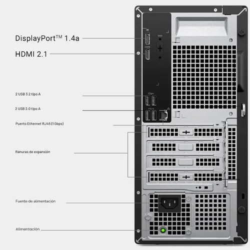 Miniatura 9 de Dell Tower Desktop ECT1250 - Procesador Intel Core Ultra 7-265, gráficos UHD, memoria de 16 GB, SSD M.2 de 1 TB, lector de tarjetas SD 3.0, teclado