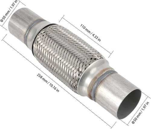Miniatura 2 de Paquete de 4 tubos flexibles de escape de acero inoxidable de 2 x 6 pulgadas, tubo flexible de escape de doble trenza, longitud total de 10 pulgadas