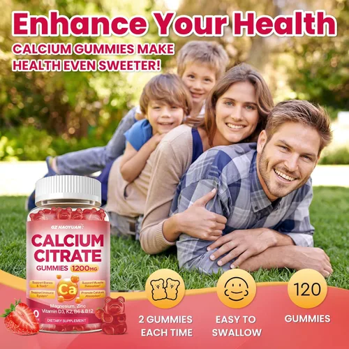 Miniatura 3 de Gomitas de citrato de calcio - Suplementos de 1200 mg de calcio en gomitas para mujeres y hombres con vitamina D3, K2, magnesio, zinc de alta