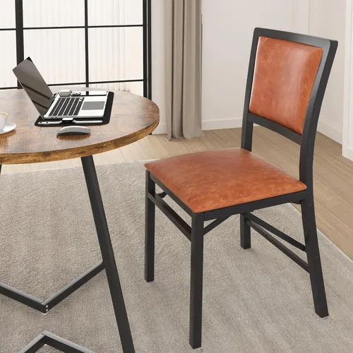 Miniatura 6 de VECELO Juego de 2 sillas plegables con cojín, asientos acolchados plegables con estructura de metal resistente para cocina/comedor/sala de estar