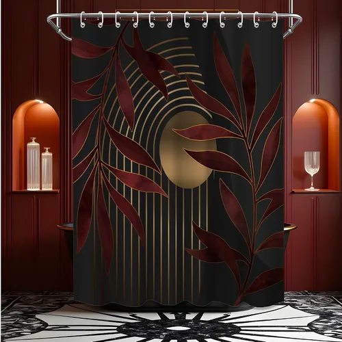 Miniatura 27 de Cortina de ducha bohemia en negro y gris, cortinas de ducha modernas de mediados de siglo negro y gris para baño, juego de tela impermeable