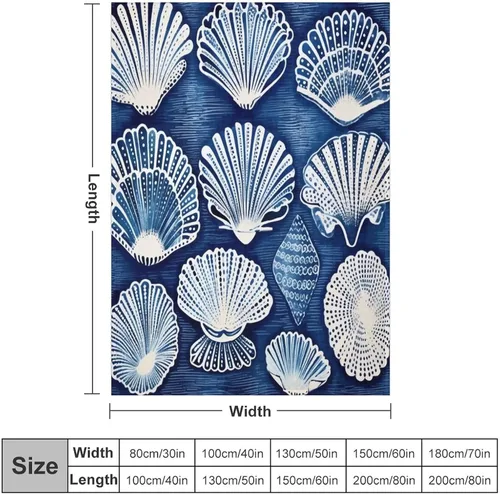 Miniatura 2 de Manta de conchas de mar azul para cama, manta náutica costera, manta de franela para sofá, cama, oficina para adultos, 30 x 40 pulgadas, manta suave