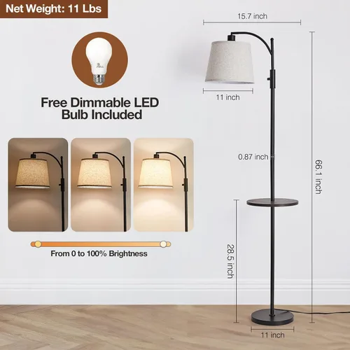 Miniatura 6 de AIDENOEY Lámpara de pie completamente regulable para sala de estar, lámpara de pie con interruptor giratorio y pantalla de mesa y lino beige, Negro