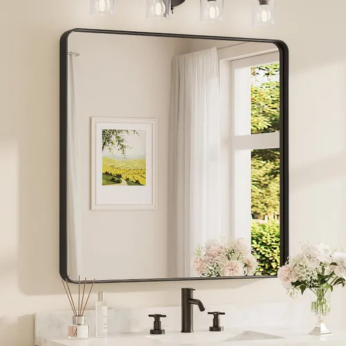 Miniatura 92 de TETOTE Espejo de marco dorado cepillado de 16 x 24 pulgadas, espejo de tocador de baño de latón dorado para pared, espejo enmarcado rectangular