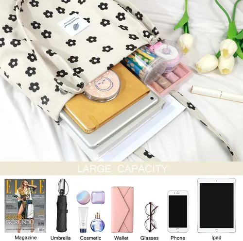 Miniatura 98 de Ayieyill - Bolsa de pana para mujer y niña, con correa de lona para colgar al hombro, bolsa con bolsillo