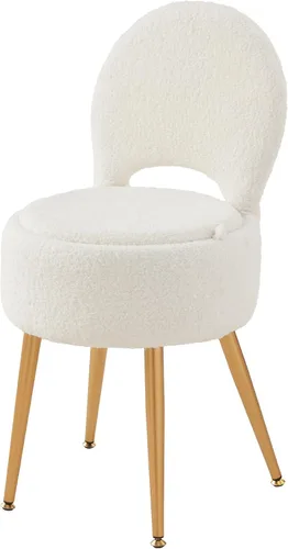 Miniatura 12 de Taburete silla de tocador pequeño con almacenamiento y respaldo plegable, 4 patas de metal con pies antideslizantes, otomana redonda con asiento