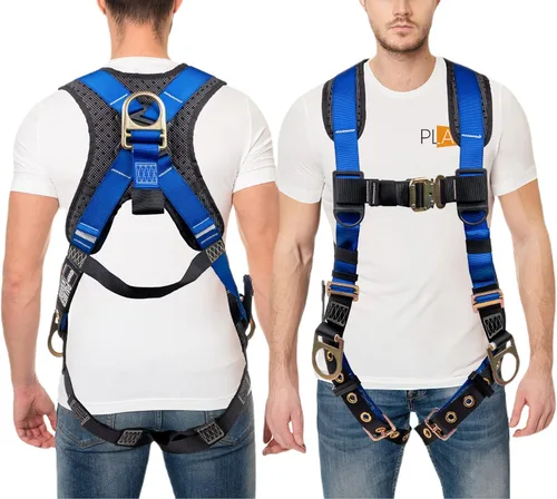 Miniatura 10 de Palmer Safety - Arnés de seguridad de cuerpo completo con ajuste de 5 puntos, anillo en D dorsal, piernas con ojales, dos anillos en D laterales e