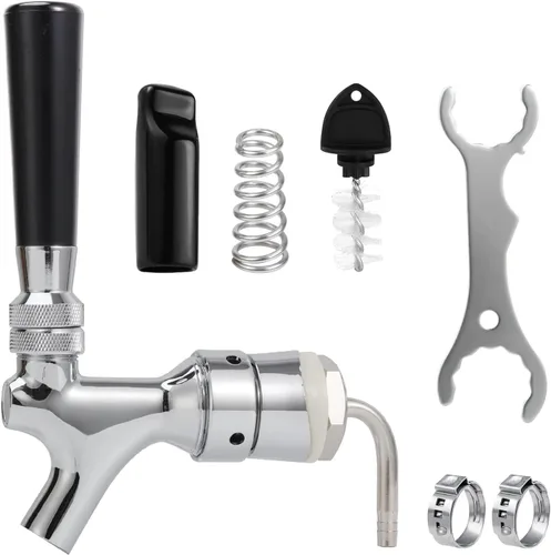 MRbrew Grifo de vástago de cerveza con accesorio de púas de 1/4 pulgadas, piezas de grifo de cerveza de torre Kegerator, grifo de núcleo inoxidable
