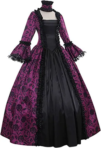 Miniatura 5 de Vestido victoriano de baile para mujer, manga acampanada, estampado floral, vestido de corte gótico, estilo renacentista, vestido de estilo swing