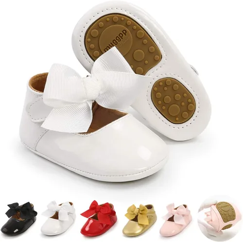 Zapatos planos Mary Jane para bebés y niñas con lazo y flores, vestido de princesa, para boda, zapatos de ballet antideslizantes para niños pequeños