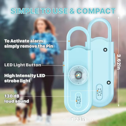 Miniatura 5 de Alarma personal de sonido seguro, paquete de 2 con sirena de 130 dB, alarma de seguridad de emergencia con luz LED estroboscópica, llavero de sirena
