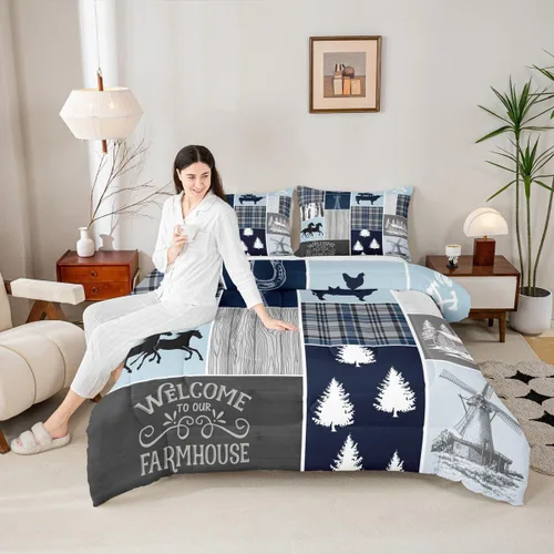 Miniatura 251 de Juego de edredón de oso y ciervo, tamaño individual, ropa de cama de animales salvajes de caza, colcha rústica de cabaña, casa de campo, cuadros