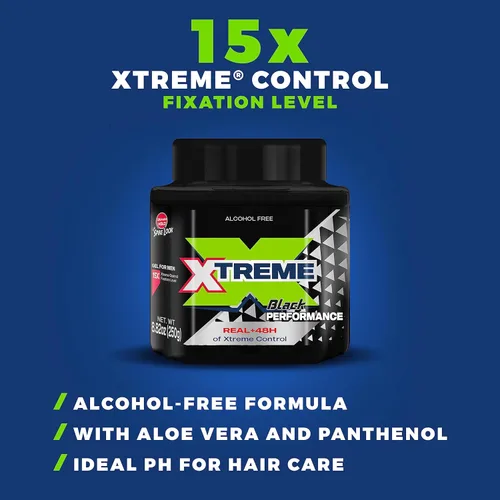 Miniatura 4 de Xtreme Black Performance Styling Gel para el cabello para hombres, sin alcohol, control Xtreme de 48 horas con aloe vera, tarro de 8.82 onzas