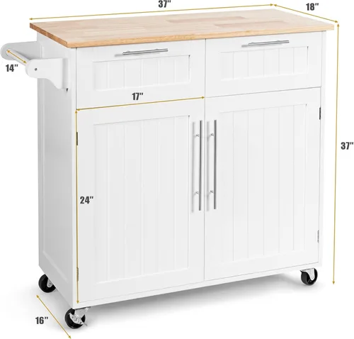 Miniatura 7 de Harmony-Furniture - Isla de cocina con ruedas con cajones y armarios de almacenamiento, carrito de servicio con cerradura, carrito de cocina móvil