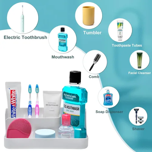Miniatura 5 de VITVITI Porta cepillos de dientes para baño, organizador de baño, encimera, organizador de encimera de baño con 5 compartimentos de almacenamiento