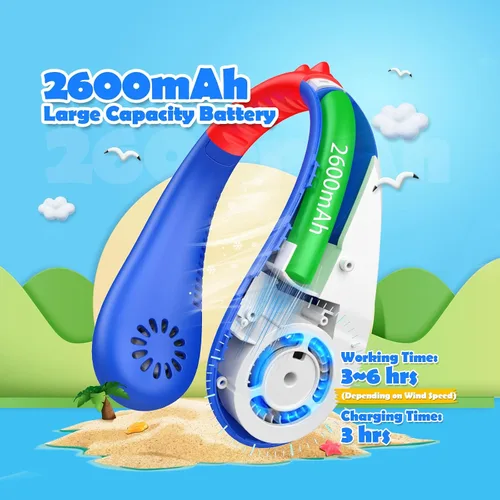 Miniatura 3 de Ventilador de cuello para niños, ventilador de cuello portátil sin aspas para niños de 4 a 14 años, ventilador recargable de 2600 mAh para niñas