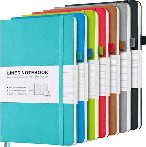 Miniatura 8 de Paquete de 7 cuadernos a rayas, de piel sintética de tapa dura para hombres y mujeres, páginas numeradas gruesas de 3.53 oz/m² con contenido