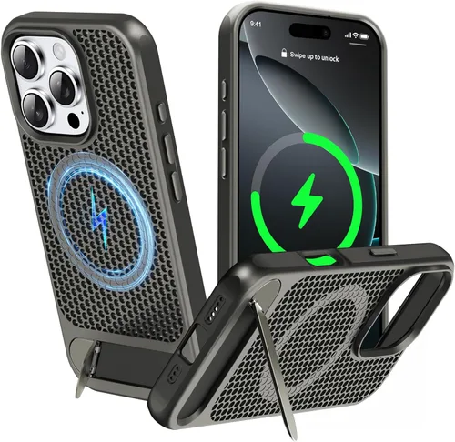 Miniatura 32 de Funda magnética de disipación de calor para iPhone 13 Pro Max, para MagSafe, protección contra caídas Coolingf, funda con función atril ajustable