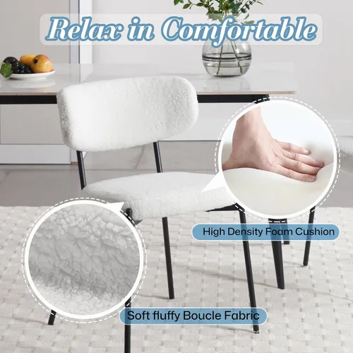 Miniatura 4 de KCC Juego de 6 sillas de comedor Boucle, sillas modernas de mediados de siglo tapizadas, elegantes sillas de cocina Sherpa, sillas de acento