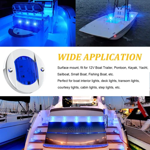Miniatura 4 de PSEQT 4 piezas de 7,6 cm Luces LED azul marino para cubierta de barco y luz de ancla de popa - Luces impermeables de 12V para pesca nocturna