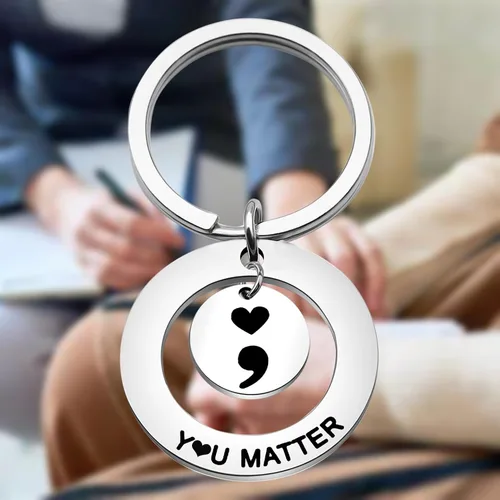 Miniatura 5 de OKEYCH Mental Health Awareness Gift Matter Keychain Semicolon Quote Jewelry Depression Gift