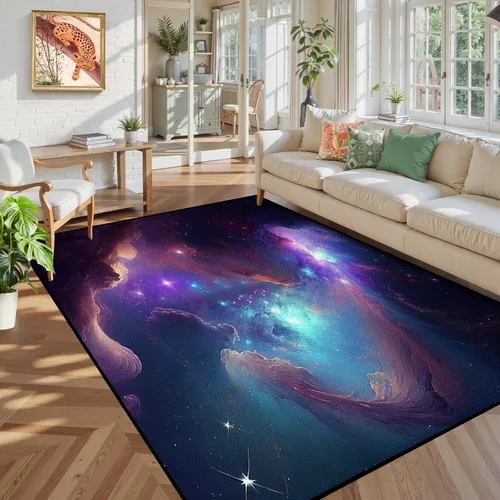 Miniatura 5 de Alfombra de Área Galaxia de 5' x 7', Dormitorio Sala de Estar para Niñas Niños Varones Alfombra Nebulosa Vórtex Tapetes Púrpura Azul Nube galaxy 1