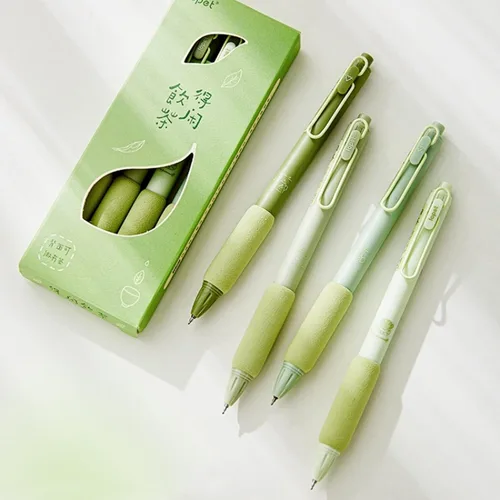 Miniatura 3 de Kawaii - Juego de 4 bolígrafos de gel para presión neutra, bolígrafo de alta belleza para niña, bolígrafo de corazón para oficina, escuela (té verde)