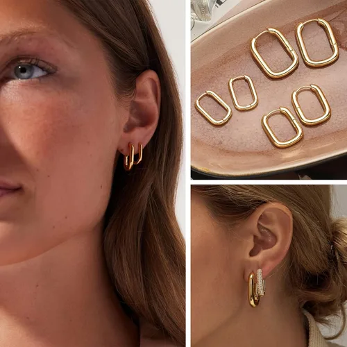 Miniatura 3 de Aretes de aro de oro para mujer, chapados en oro real de 14 quilates, ligeros, gruesos, aretes de aro para regalos