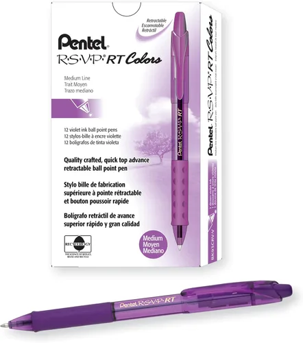 Miniatura 10 de Pentel RSVP RT Colors - Bolígrafo retráctil de punta redonda, línea mediana, barril, tinta rosa, paquete de 2 unidades (BK93CRBP2P)