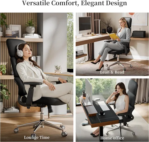 Miniatura 7 de EUREKA ERGONOMIC Remi - Silla de oficina con respaldo alto, silla de oficina de piel sintética con ruedas, silla de escritorio de cuero, silla