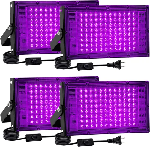 Miniatura 9 de Paquete de 2 luces negras de 100 W, luz negra LED con enchufe e interruptor de EE. UU., luces negras para brillar, sin fiesta, Halloween, pintura