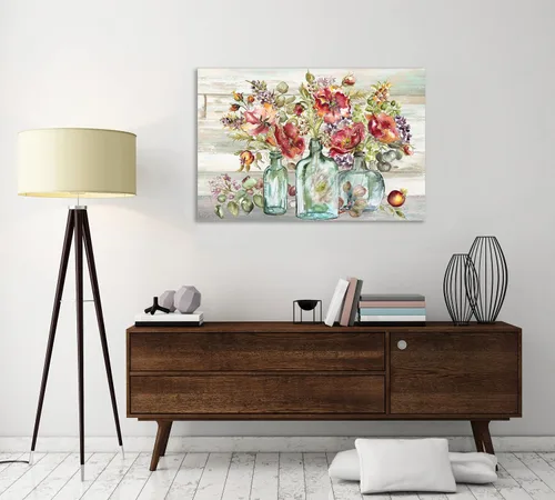Miniatura 4 de Jaxson Rea Tre Sorelle Studios, lienzo envuelto en galería con texto en inglés "Red Poppies In Vintage Specimen Bottles", 60 x 40 pulgadas